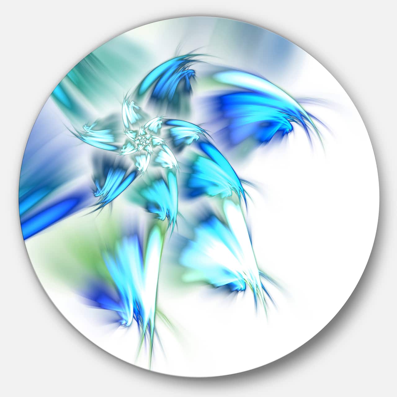 Designart - Blue and Green Fractal Flower' Floral Metal Circle Wall Art